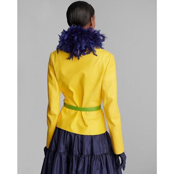 Ralph Lauren Collection Purple Label Lambskin Wrap Leather Jacket Blazer Yellow - Picture 8 of 13